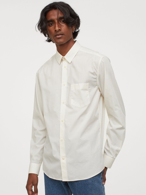 

H&M Men White Solid Premium Cotton Shirt
