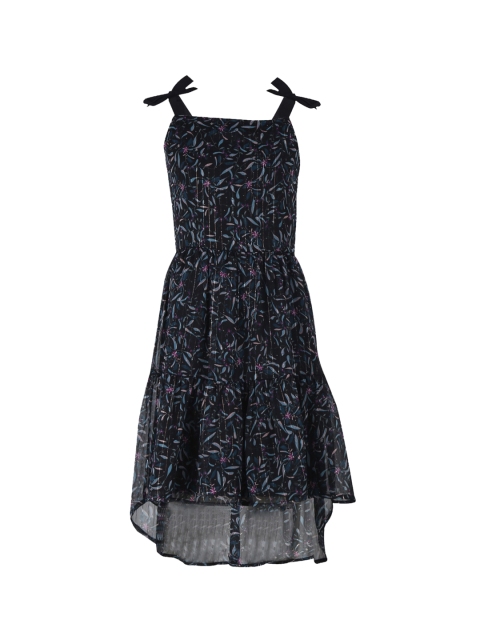 

Tiddlywings Girls Black & Blue Floral Print Fit and Flare Shoulder Strap Dress