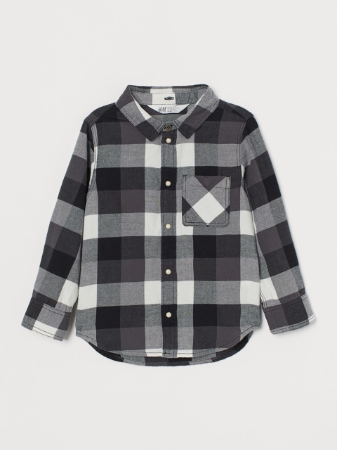 

H&M Boys Black & White Hooded Flannel Shirt