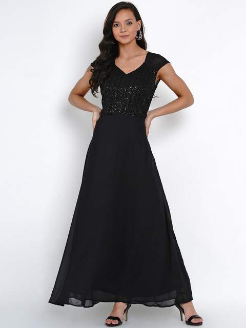 

Latin Quarters Women Black Embellished Maxi Dress