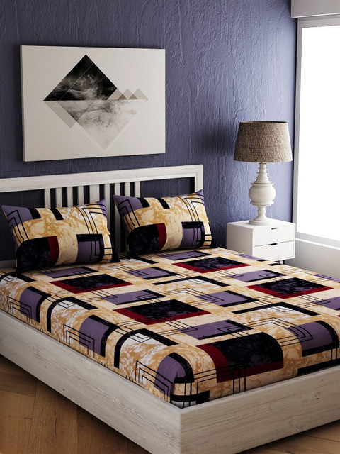 

EverHOME Multicoloured Geometric 250 TC Cotton 1 King Bedsheet with 2 Pillow Covers, Multi