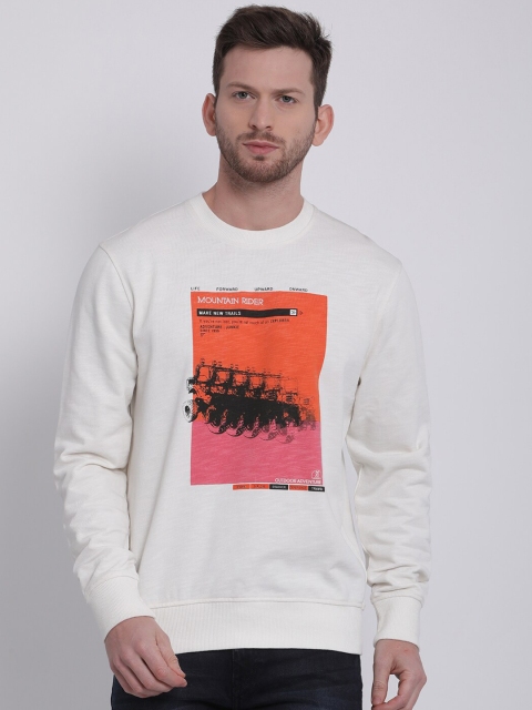 

t-base Men Off-White & Orange Printed Sweatshirt