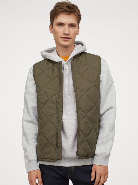 

H&M Men Olive Green Solid Quilted Gilet
