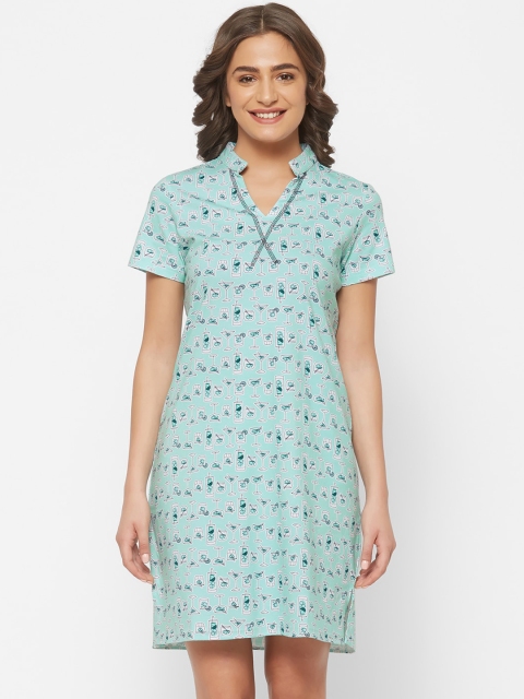 

Mystere Paris Sea Green Printed Cotton Nightdress
