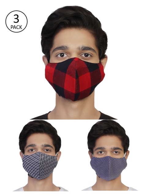 

Anekaant Men Pack Of 3 Printed 3-Ply Reusable Cloth Masks, Navy blue