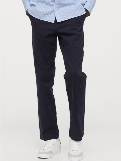 

H&M Men Navy Blue Solid Cotton Regular Fit Chinos