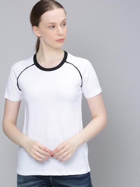 

DILLINGER Women White Solid Round Neck Regular Fit Pure Cotton T-shirt