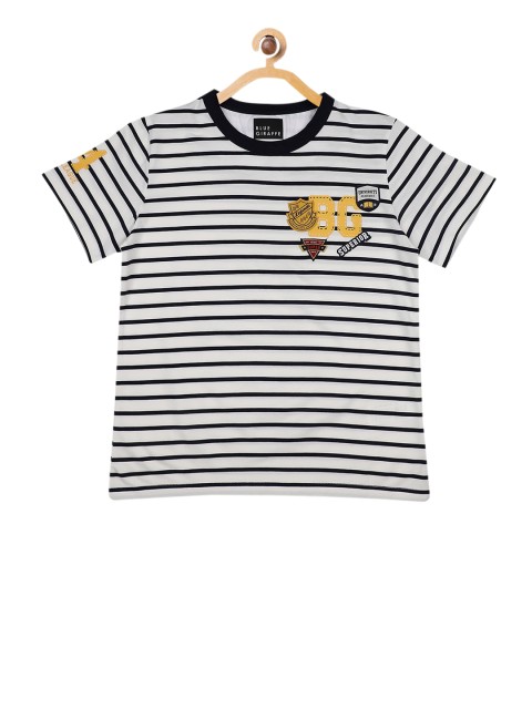 

Blue Giraffe Boys White Striped Round Neck Pure Cotton T-shirt