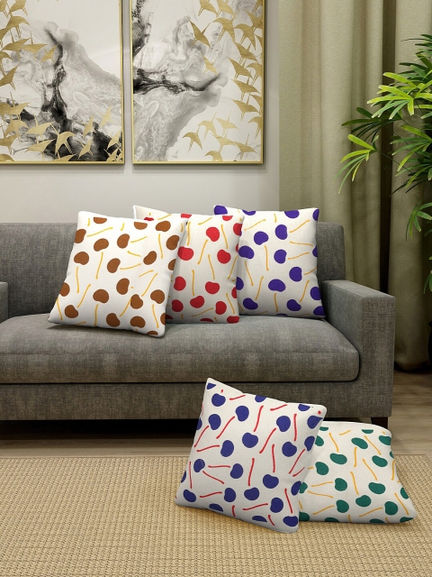 

KLOTTHE Off-White & Blue Set of 5 Abstract Square Cushion Covers
