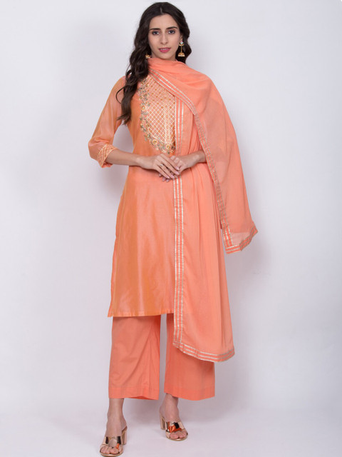 

Biba Women Orange Yoke Design Kurta with Palazzos & Dupatta