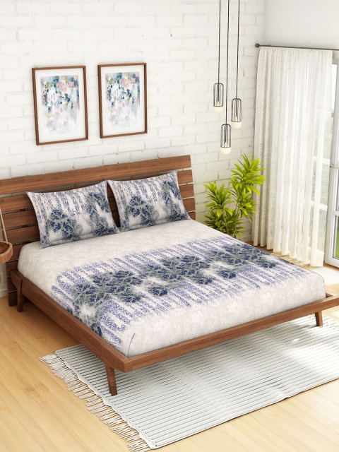 

SPACES Grey Ethnic Motifs 210 TC Cotton 1 King Bedsheet with 2 Pillow Covers