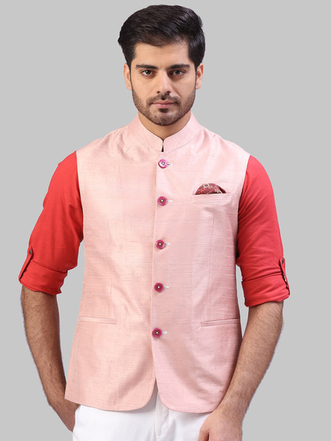 

Raymond The Story Re-Spun Men Pink Solid Woven Nehru Jacket