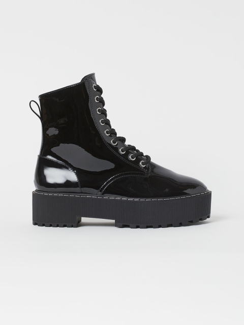 

H&M Women Black Solid Platform Heel Boots