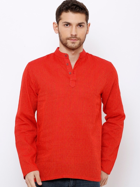 

SALWAR STUDIO Men Orange Solid Straight Kurta