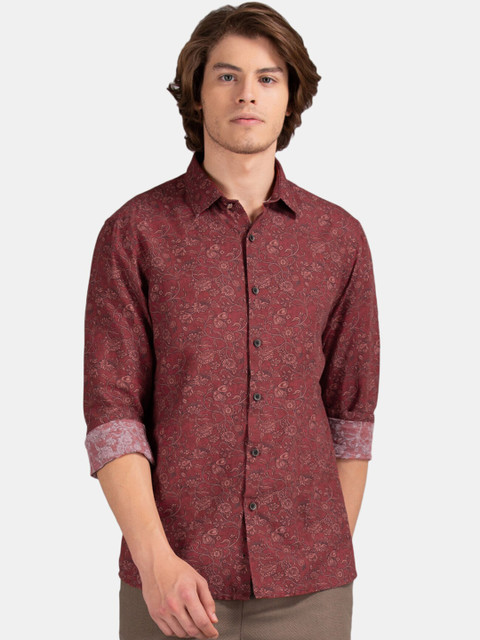 

True Blue Men Maroon Slim Fit Floral Printed Casual Shirt