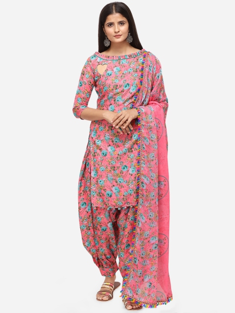 

SHAVYA Pink & Blue Cotton Blend Unstitched Dress Material