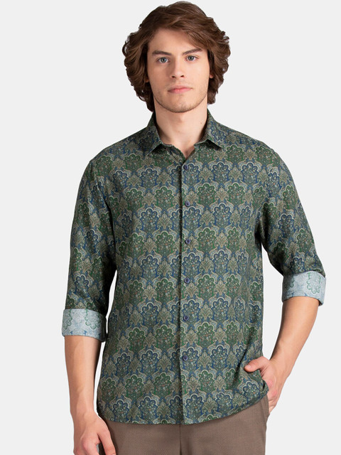 

True Blue Men Green & Blue Slim Fit Printed Casual Shirt