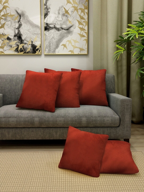 

KLOTTHE Set Of 5 Rust Orange Solid Square Cushions