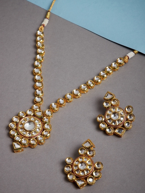

GloBox By ZeroKaata Gold-Plated White Kundan-Studded Handcrafted Jewellery Set