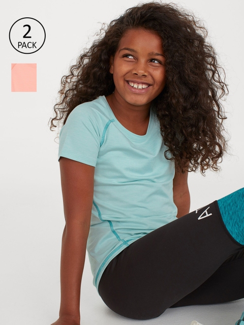 

H&M Girls 2-Pack Sports Tops, Turquoise blue