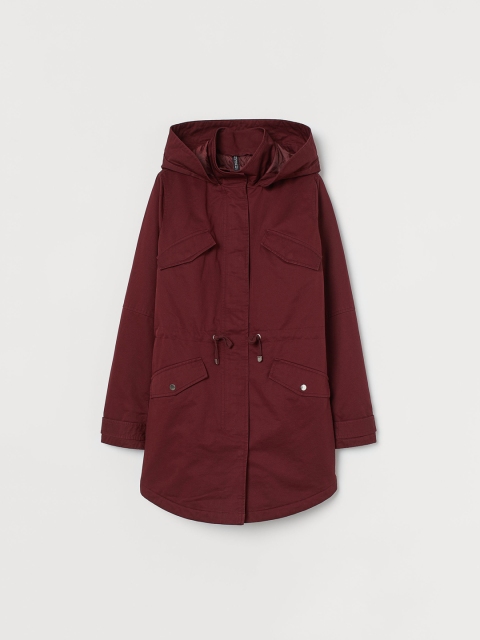 

H&M Women Maroon Solid Cotton Twill Parka