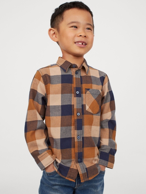 

H&M Boys Beige & Blue Checked Flannel Shirt