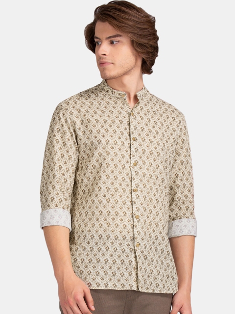 

True Blue Men Beige Slim Fit Printed Casual Shirt