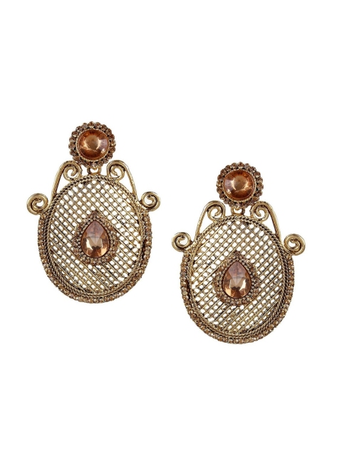 

OOMPH Gold-Plated & White Filigree Polki Oval Drop Earrings