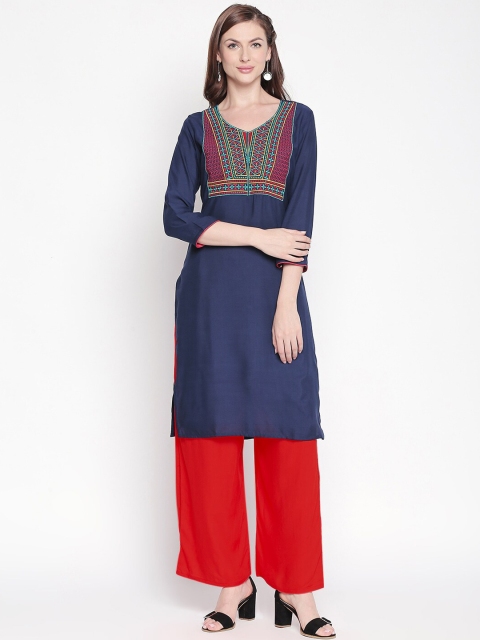 

ZRI Women Navy Blue & Red Yoke Design Kurta with Palazzos