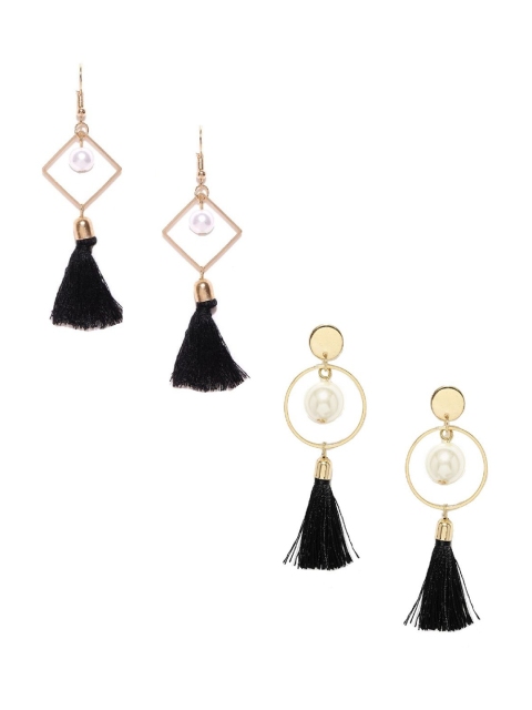 

OOMPH Set of 2 Geometric Tasselled Drop Earrings, Black