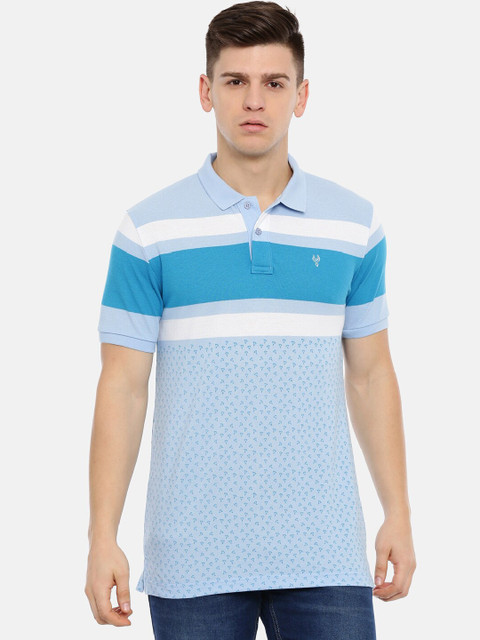 

Classic Polo Men Blue Striped Polo Collar T-shirt