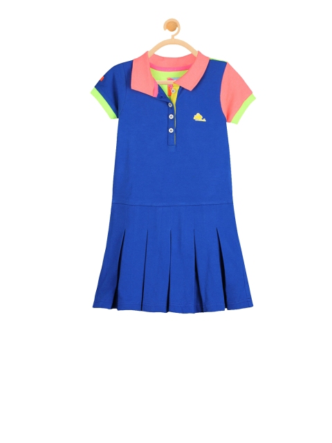 

Cherry Crumble Girls Blue & Fluorescent Green Colourblocked Shirt Dress