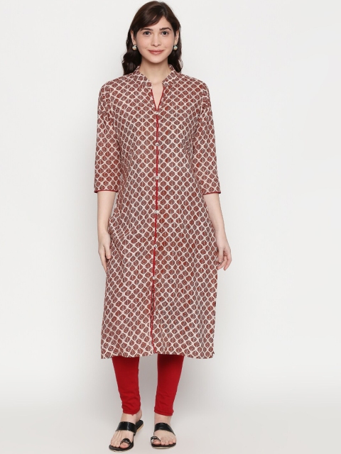 

ZRI Women Maroon Printed Straight Kurta