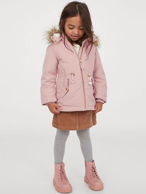 

H&M Girls Rose Pink Solid Padded Parka Jacket