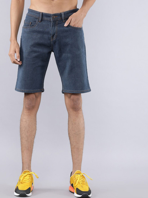 

HIGHLANDER Men Navy Blue Solid Slim Fit Denim Shorts