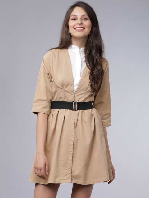 

Tokyo Talkies Women Beige Solid Shirt Dress And Belt
