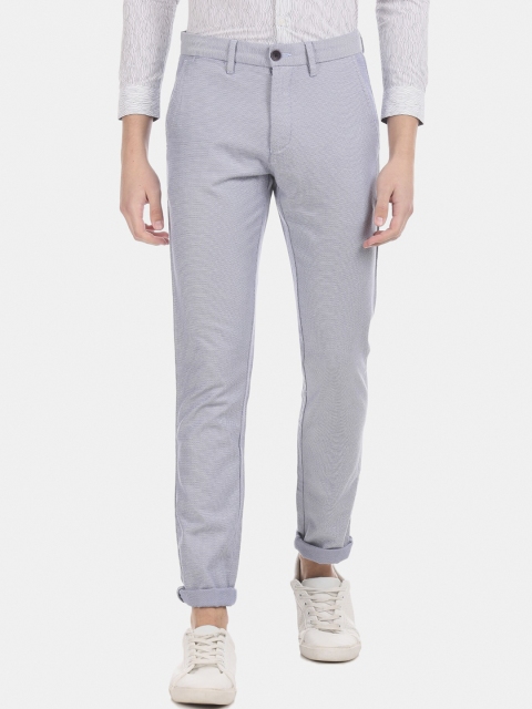 

True Blue Men Blue Slim Fit Self Design Regular Trousers