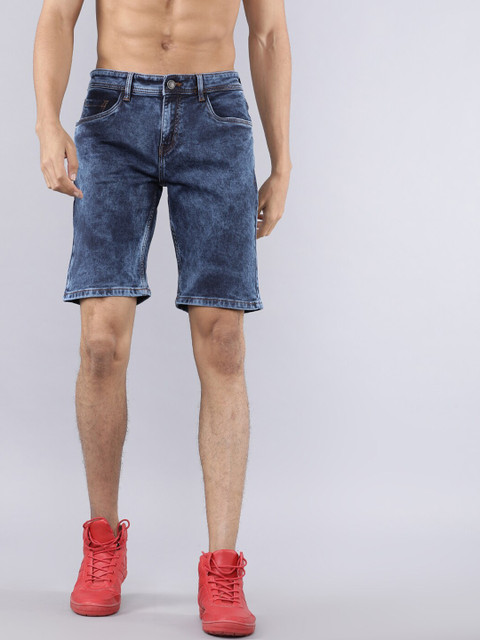 

HIGHLANDER Men Blue Solid Slim Fit Denim Shorts