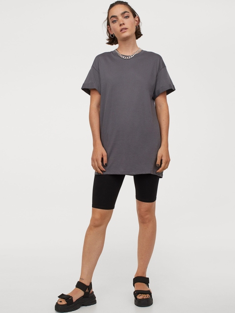 

H&M Women Grey Solid Long T-shirt
