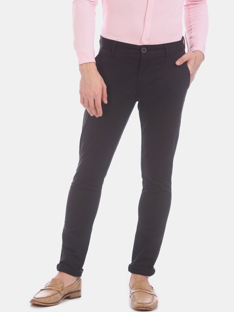 

True Blue Men Black Slim Fit Solid Regular Trousers