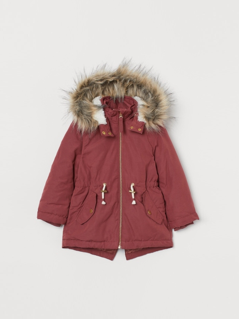 

H&M Girls Rust Red Solid Padded Parka Jacket