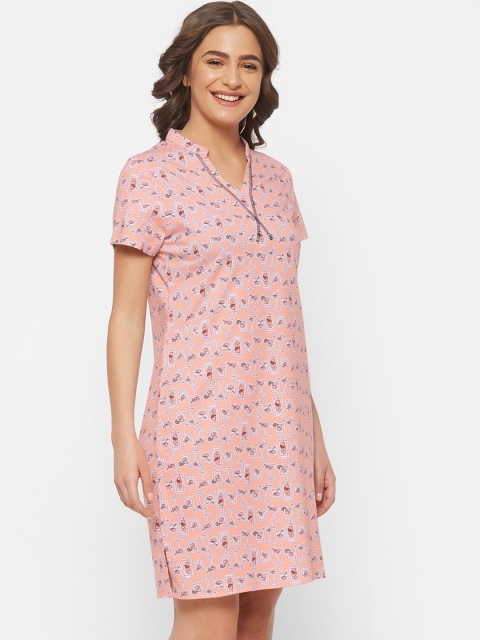 

Mystere Paris Peach-Coloured & White Printed Nightdress