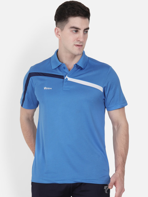

VEGA Men Blue Printed Dryfit Polo Collar T-shirt