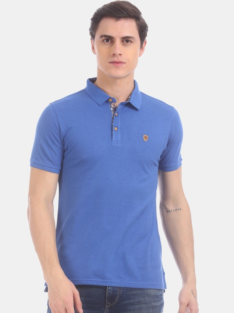 

True Blue Men Blue Solid Polo Collar T-shirt