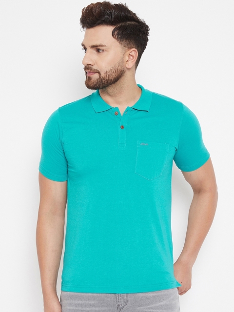 

Adobe Men Turquoise Blue Solid Polo Collar T-shirt