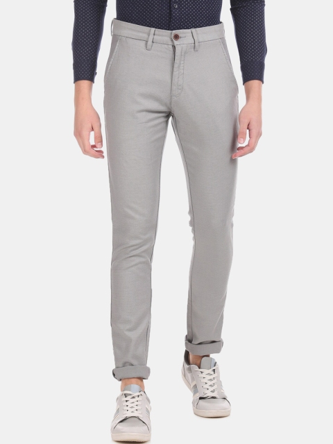 

True Blue Men Grey Slim Fit Self Design Regular Trousers