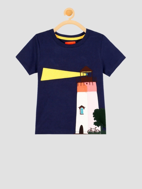 

Cherry Crumble Unisex Kids Navy Blue Printed Round Neck T-shirt