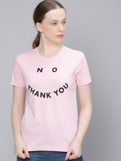 

DILLINGER Women Pink Printed Round Neck Regular Fit T-shirt