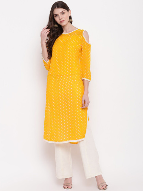 

Napra Women Yellow & White Printed Straight Kurta