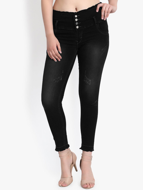 

Perfect Outlet Women Black Skinny Fit High-Rise Low Distress Jeans